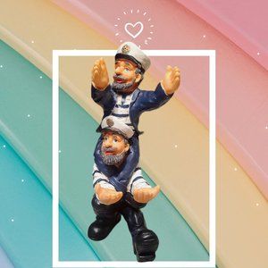 Two men Sea Captain Wine Holder Figurine Statue